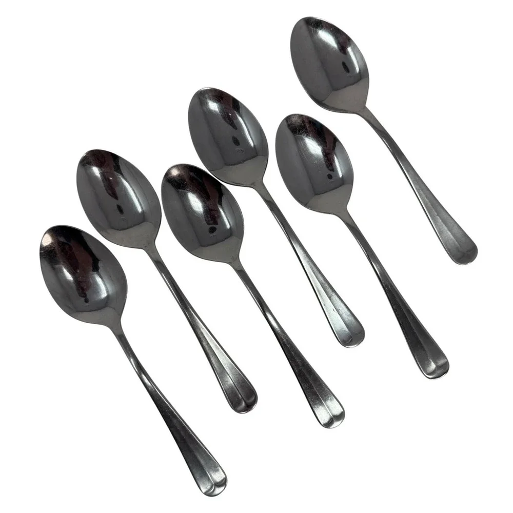 6 Vintage Oval Place Spoons Oyster Bay Barclay Geneve Stainless Steel Flatware